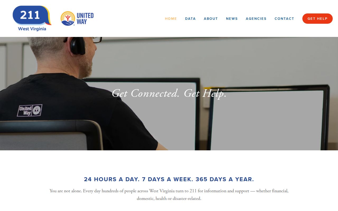 WV 211 homepage in the West Virginia phone directory with dial, text, and search options