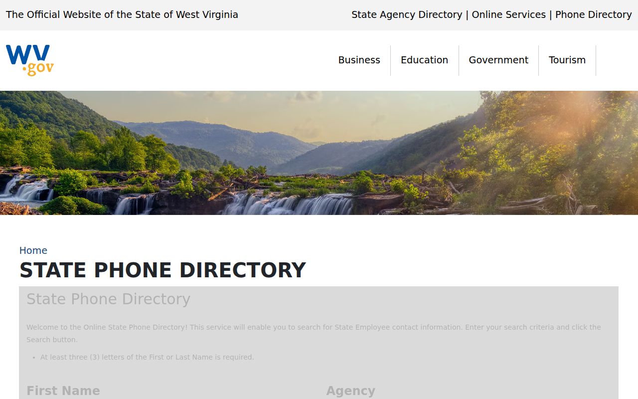 West Virginia phone directory search on the WV.gov state employee phone directory