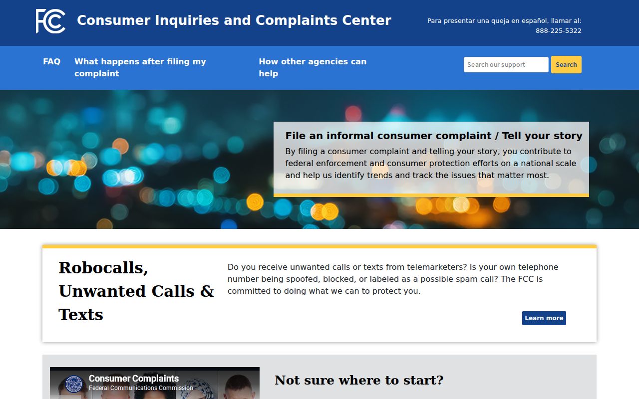 FCC complaint center categories used to report West Virginia phone code and caller ID problems